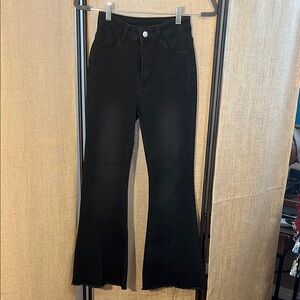 SHEIN Black Flare Wide Leg Jeans